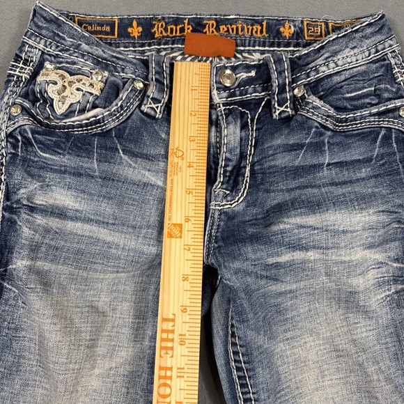 Rock Revival Jean Women 25 CELINDA Straight  Distressed THICK STITCH RHINESTONE - Picture 8 of 10